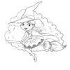 Halloween witch flying on a broom coloring page