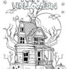 Halloween haunted house coloring page