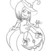 Halloween witch on a pumpkin coloring page
