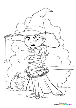 Halloween witch being tied up coloring page