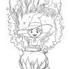 Halloween witch with a cauldron coloring page