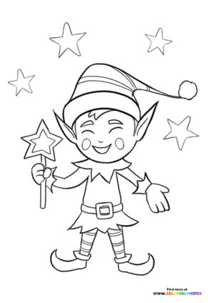 Cute Christmas elf smiling coloring page