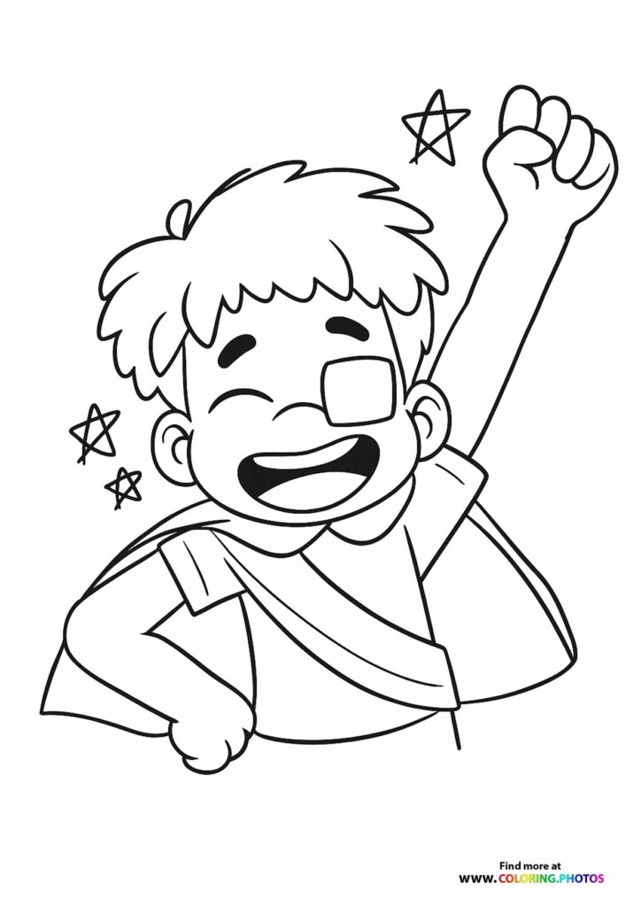 Elio celebrating with a fist pump and stars around him coloring page from Elio