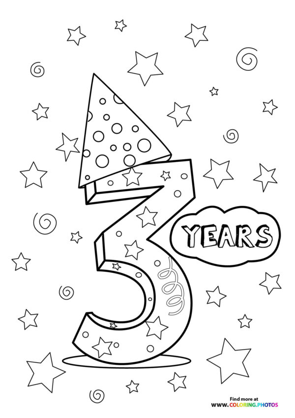 Happy 3rd birthday coloring page
