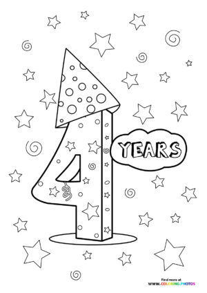 Happy 4th birthday coloring page