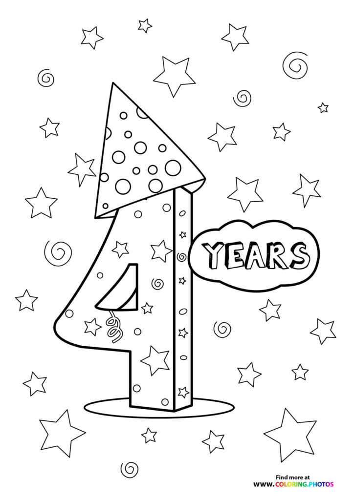 Number one shaped birthday candle with polka dots and confetti stars coloring page