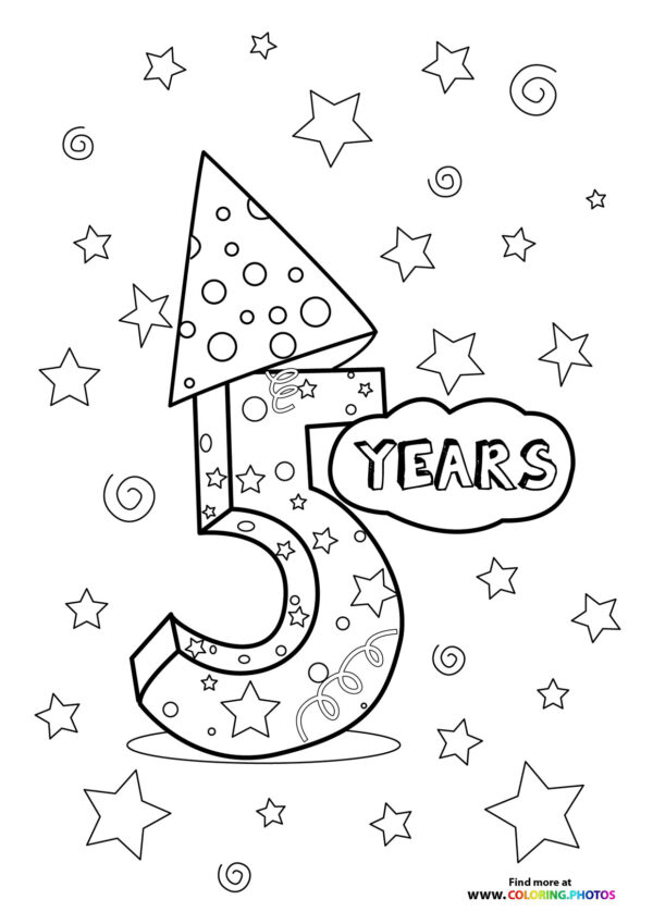 Happy 5th birthday coloring page