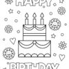 Happy birthday cake with flowers coloring page