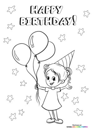 Birthday girl with stars coloring page
