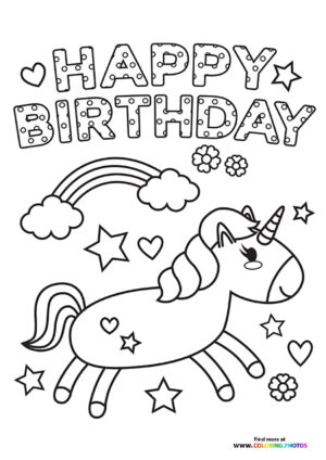 Birthday Unicorn coloring page