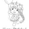 Unicorn Birthday girl coloring page
