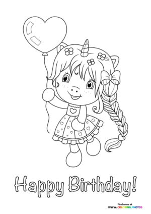 Unicorn Birthday girl coloring page
