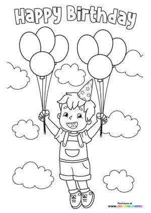 Happy Birthday boy with party hat coloring page