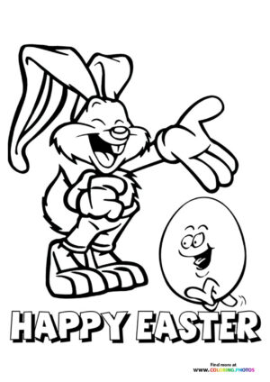 Happy Easter bunny and egg coloring page