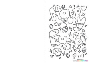 Happy Easter doodle card coloring page