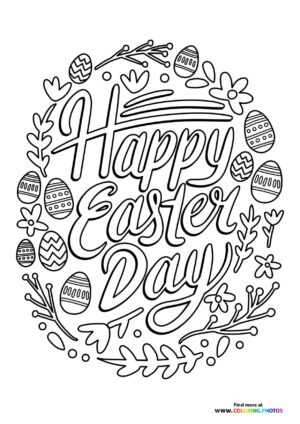 Happy Easter themed doodle coloring page