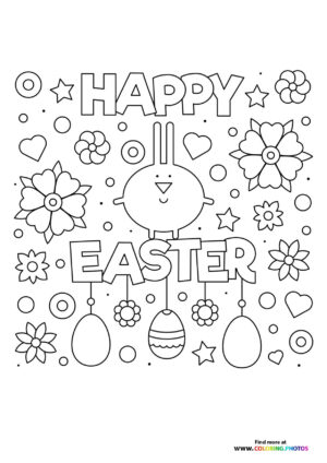 Happy Easter flowers coloring page
