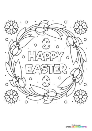 Happy Easter wreath coloring page