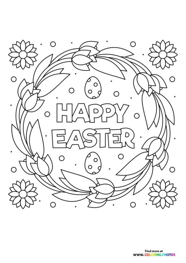 Happy Easter wreath coloring page