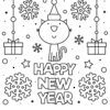 Happy New Year from a Cat coloring page