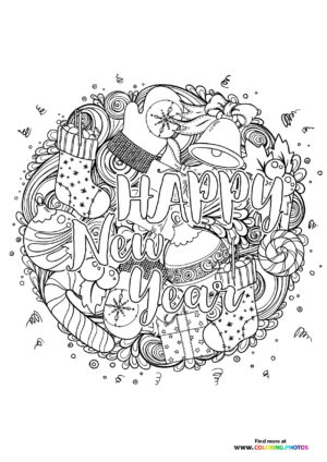 Happy New Year mandala coloring page