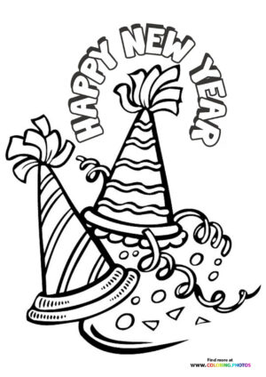 Happy New Year party hats coloring page