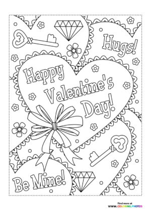 Happy Valentines day card coloring page