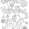 Happy Valentines day doodle coloring page