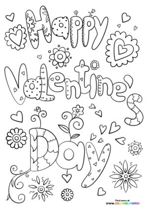 Happy Valentines day doodle coloring page