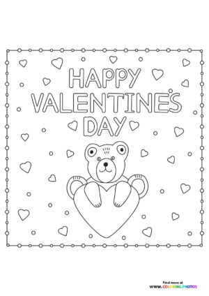 Happy Valentines bear coloring page
