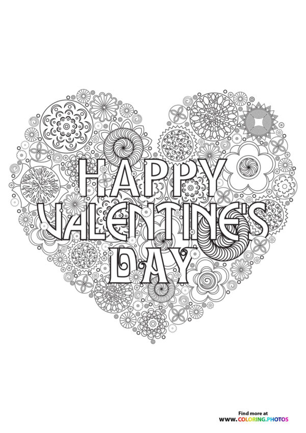 Happy Valentines day mandala coloring page