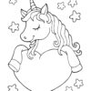 Valentines unicorn with hearth coloring page