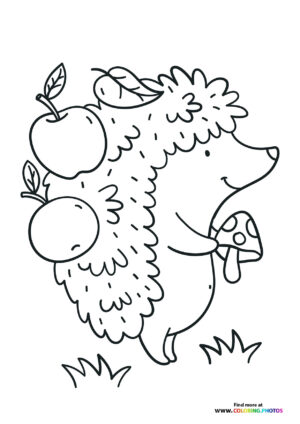 Cute hedgehog with apples coloring page