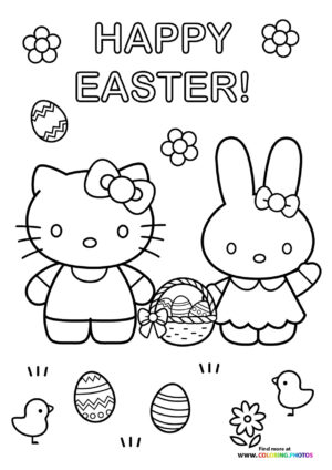 Hello Kitty egg hunt coloring page