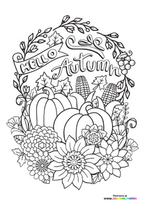 Hello autumn sign coloring page