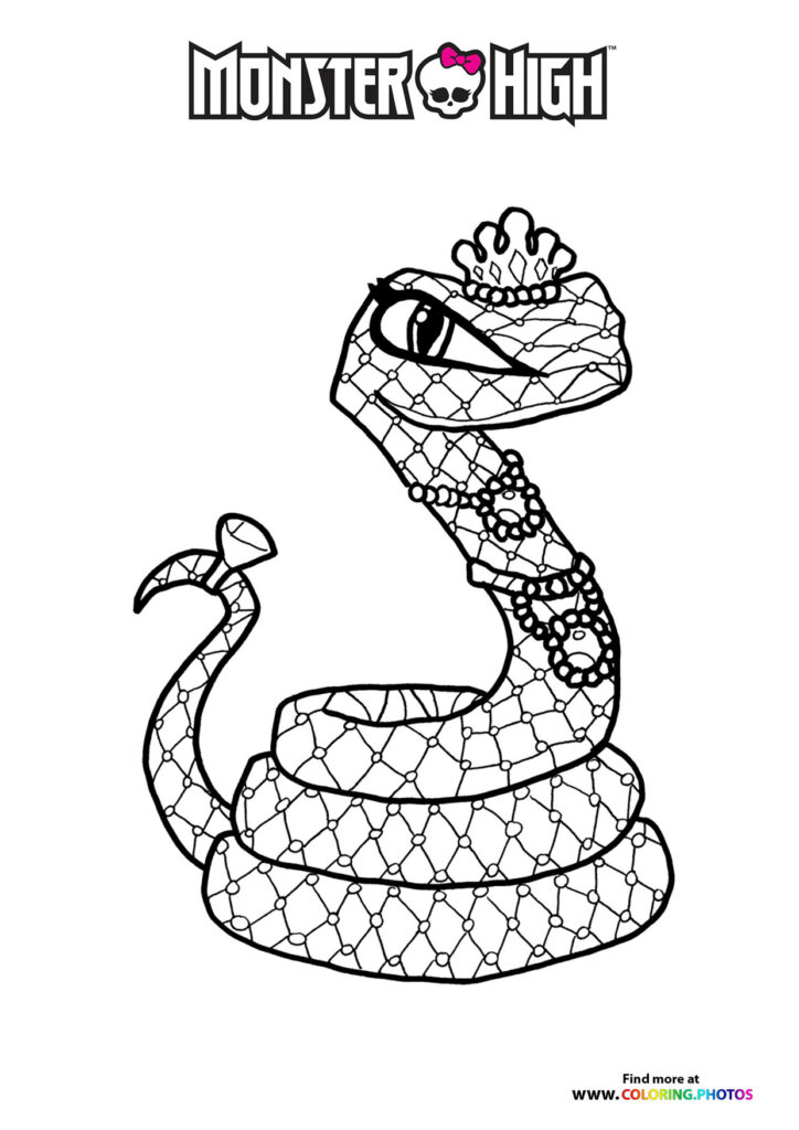 A coiled snake wearing a tiara and beaded jewelry coloring page from Monster High