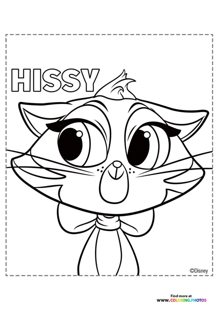 Hissy the cat with wide eyes and bow tie from Puppy Dog Pals coloring page