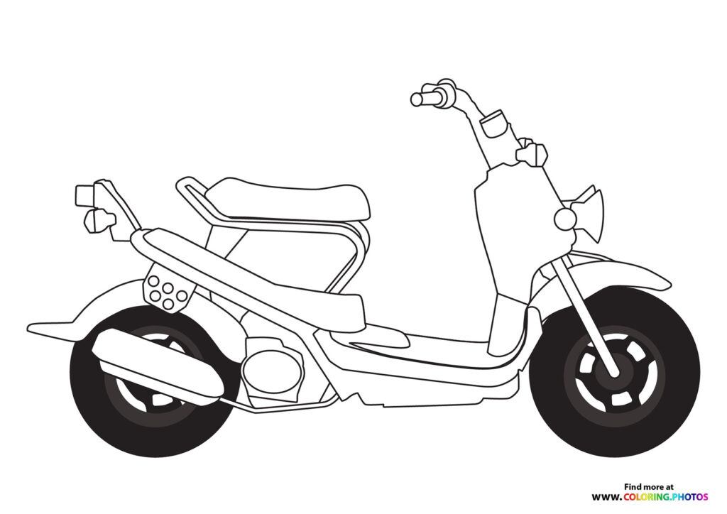 Vintage retro scooter with rounded body and large wheels coloring page