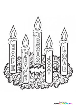 Hope and Peace on Advent wreath coloring page