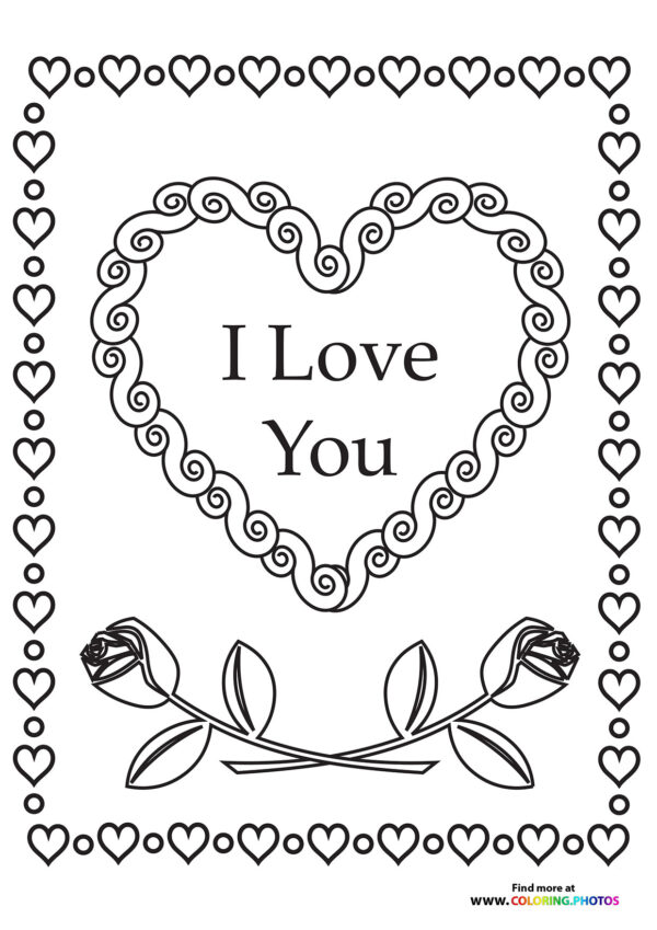 I Love You Valentines card coloring page