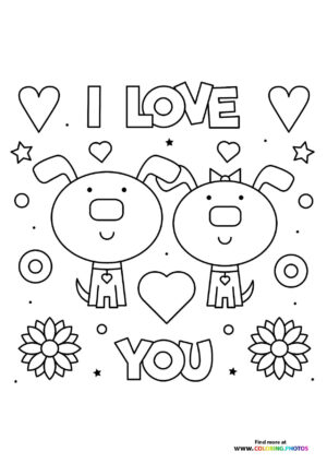 I love you Valentines doodle coloring page