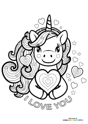 I love you unicorn coloring page