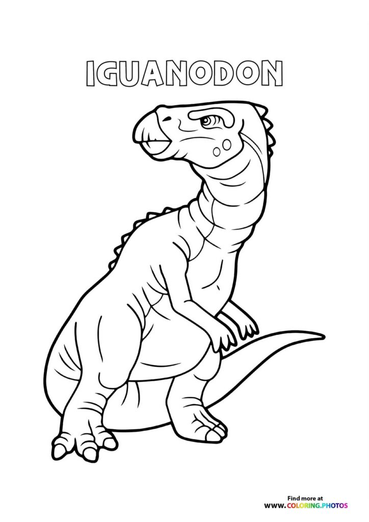 Iguanodon dinosaur with spiky back ridge and long tail standing upright coloring page