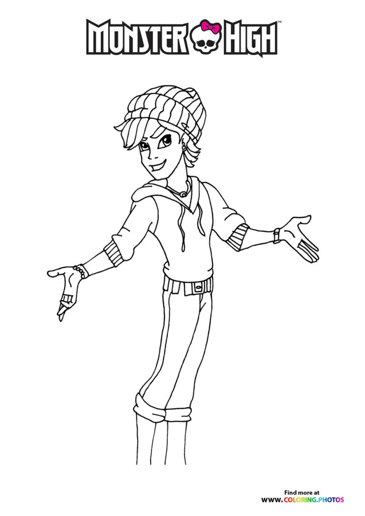 Monster High character wearing striped beanie and hoodie coloring page