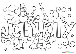 January winter theme coloring page
