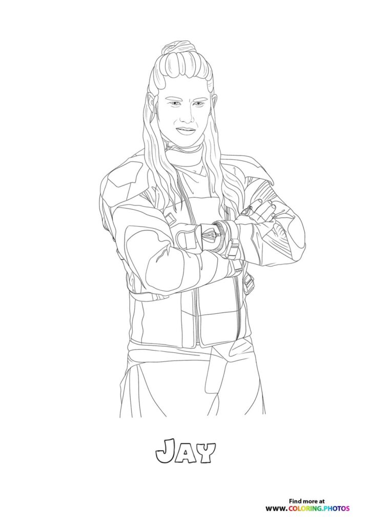 Jay from Descendants in leather jacket and tactical vest coloring page