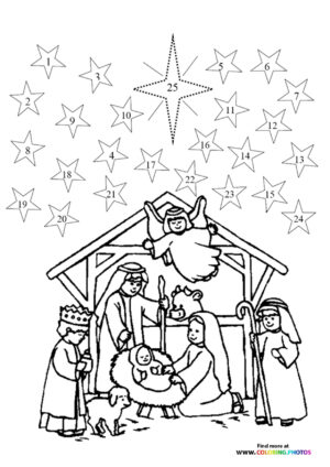 Jesus is born advent calendar coloring page