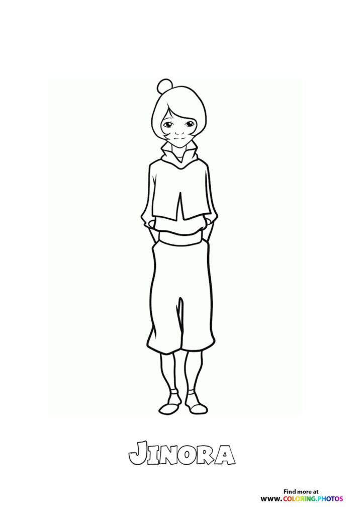 Jinora from The Legend of Korra standing in her airbender outfit coloring page