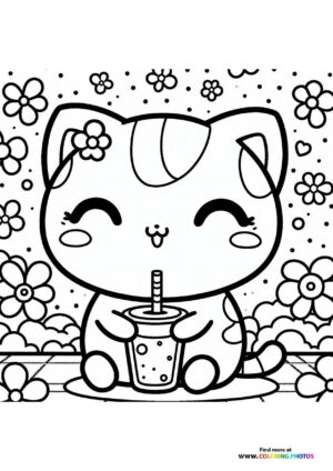 Kawaii cat with a drink
