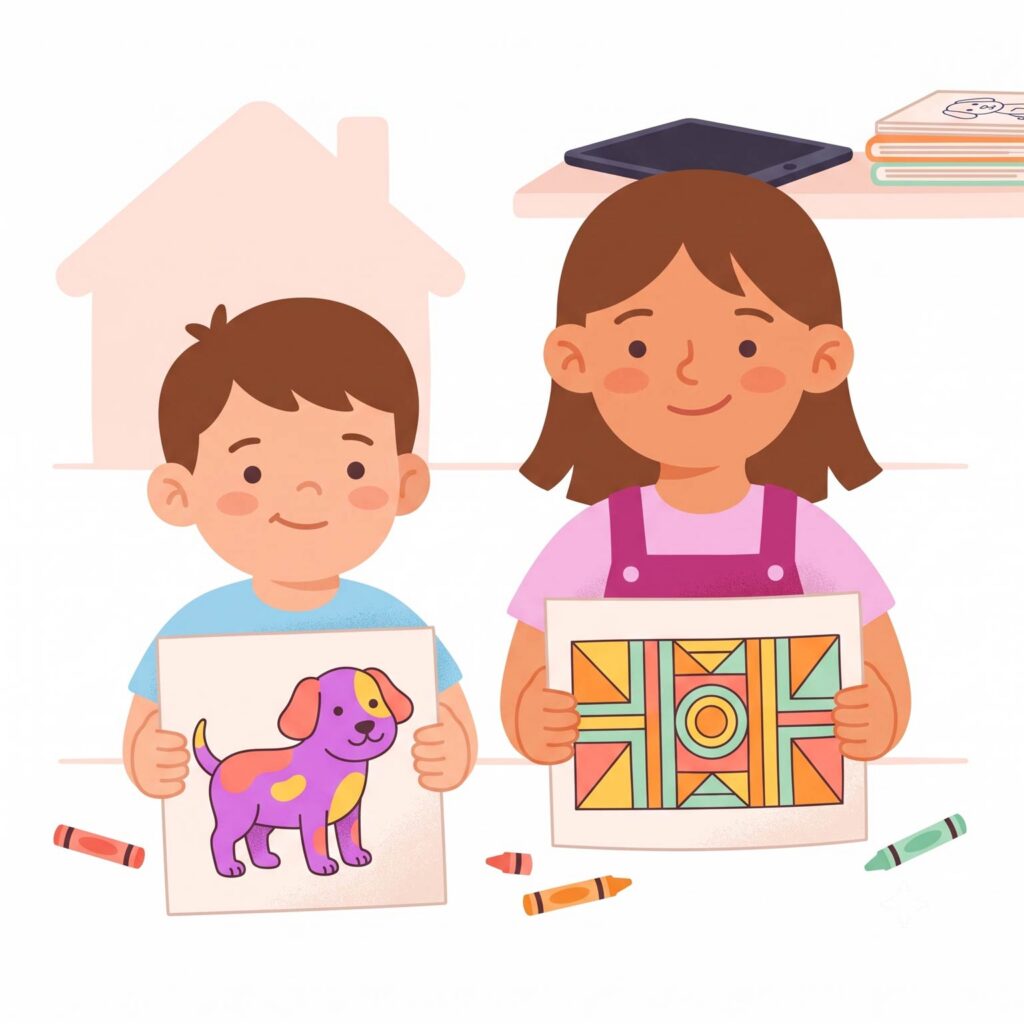 Kids with coloring pages
